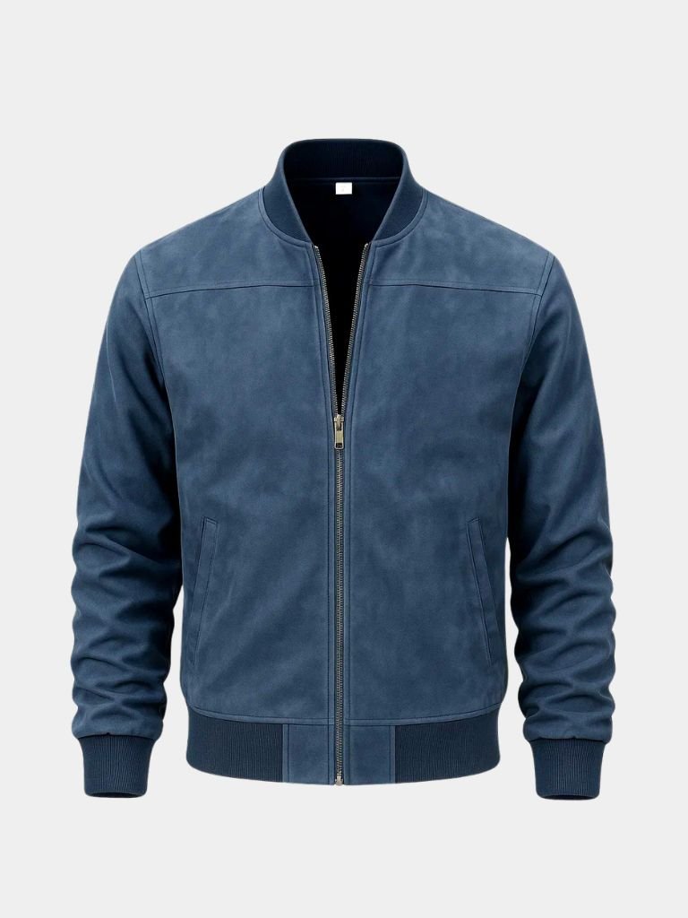 Ashwood bomber jacket in suede by Montaracrest featuring a stylish cross crown design on the front.