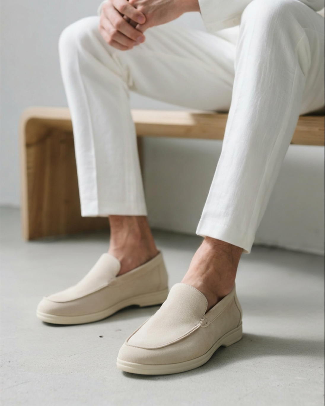 Beige suede moccasins by Villa Bellucci from Montaracrest, featuring soft leather and stylish slip-on design.