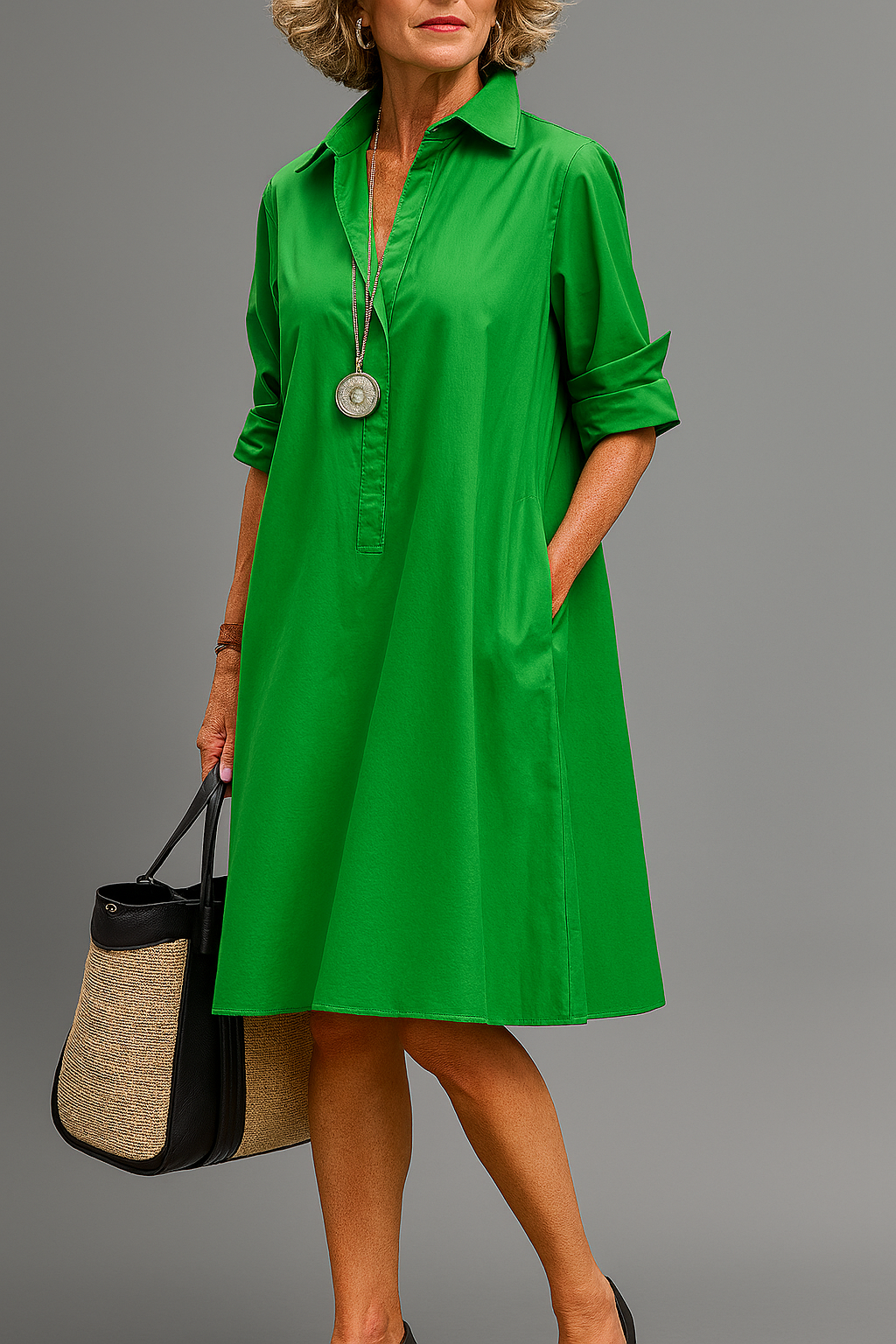 Elegant Marta midi dress by Montaracrest, featuring a stylish blouse-inspired design and a sophisticated silhouette.