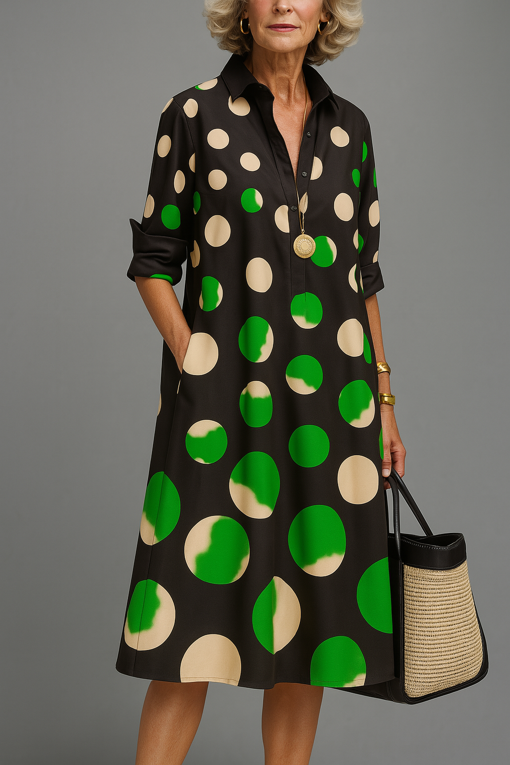 Montaracrest Valeria elegant midi dress featuring a stylish blouse-inspired design with a flowing silhouette.