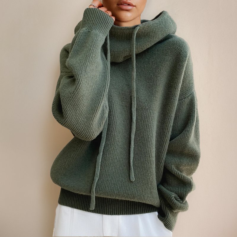 Montaracrest Napoli Cozy sweater with a rolled collar, made from soft merino wool, shown in a close-up image.