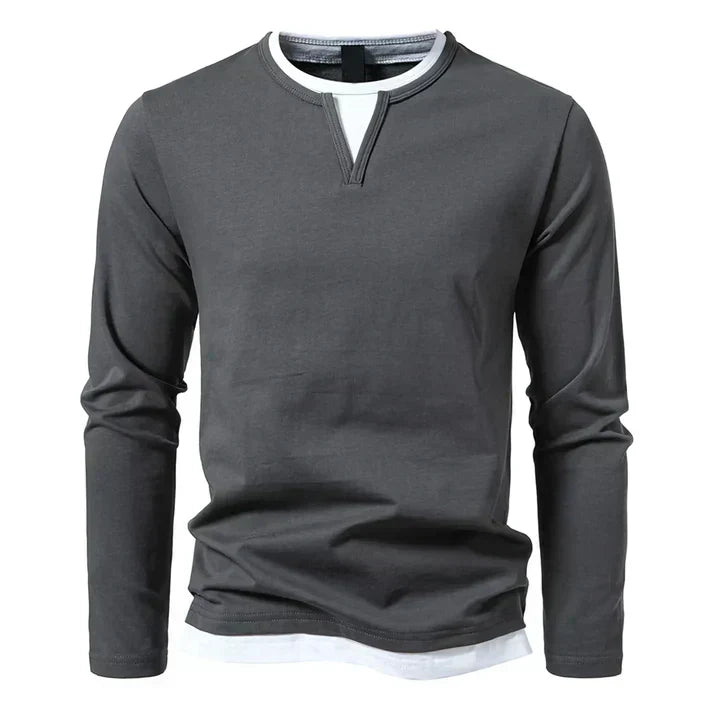 Montaracrest Alwin premium long sleeve cotton shirt in Pettinato fabric, shown in natural light with detailed fabric texture.