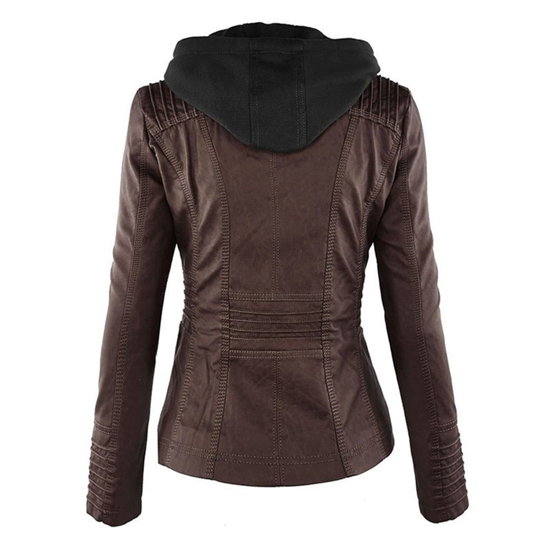 Montaracrest Dupont elegant leather jacket displayed on a hanger, showcasing sleek design and high-quality black leather.