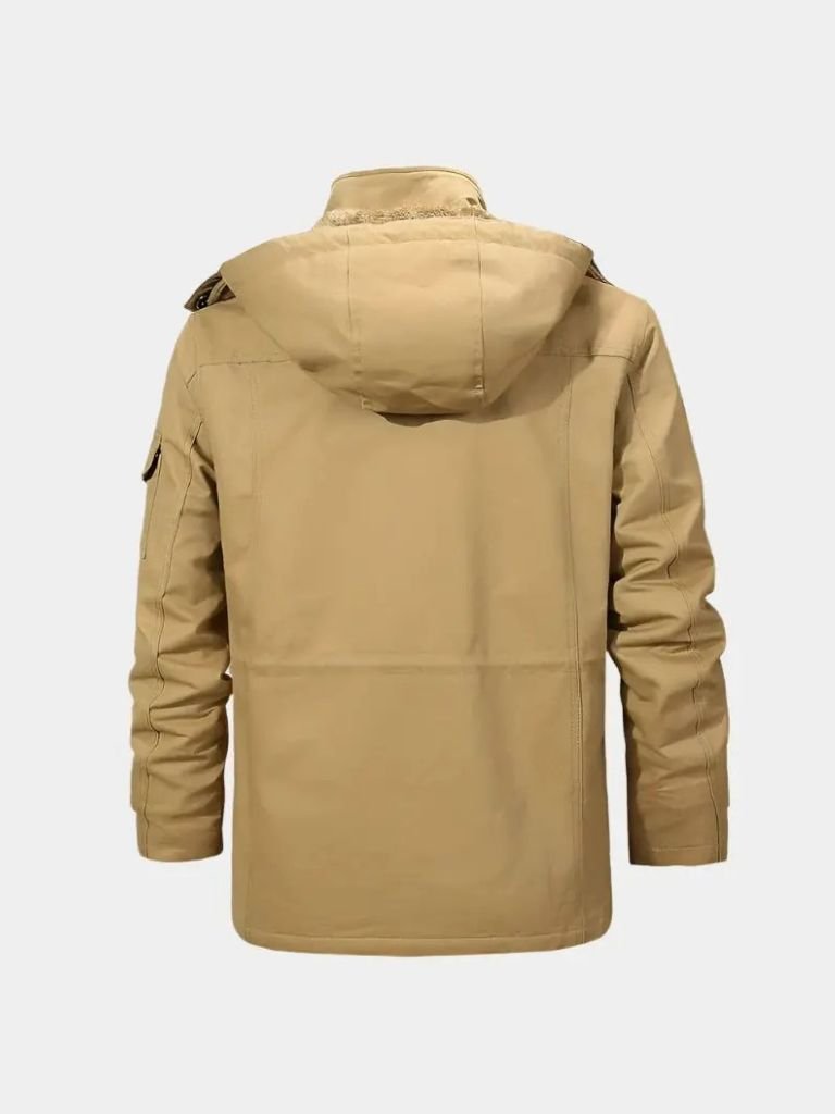 Montaracrest fleece hoodie bomber jacket with cross crown design, cozy hooded men's jacket in dark fleece material