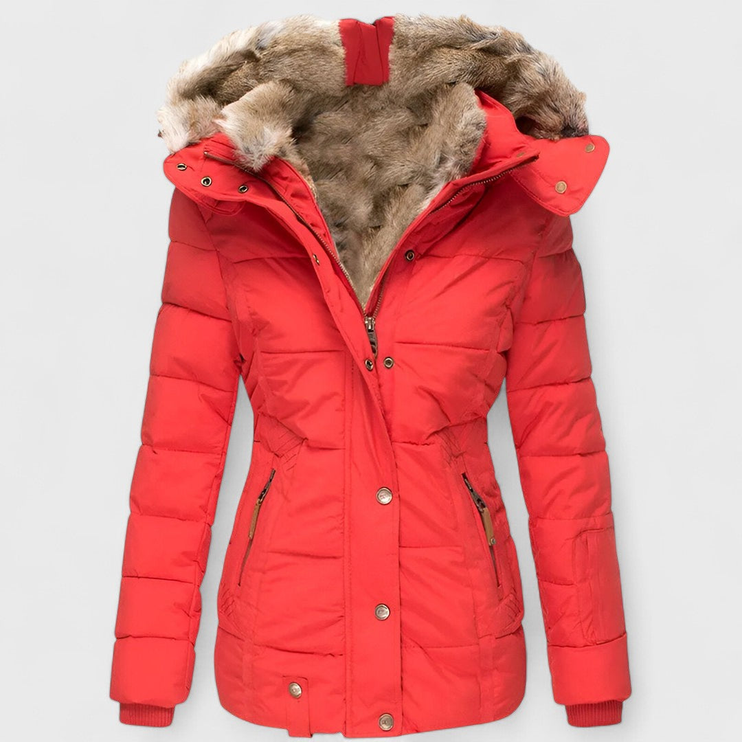 Montaracrest Annamarie puffer jacket with hood and slim fit, stylish winter outerwear, shown in a cozy, padded design.