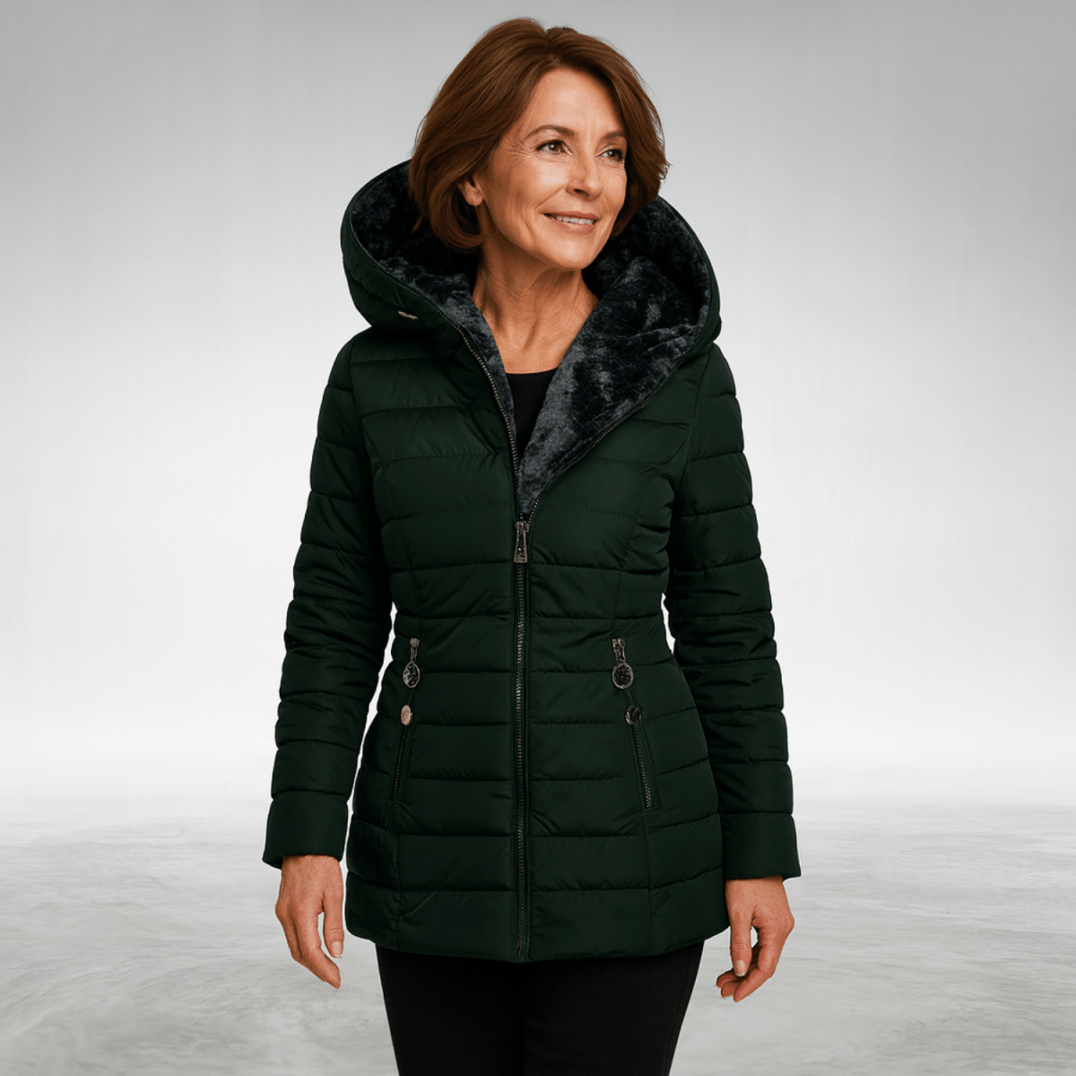 Montaracrest Gabrielle fleece-lined winter jacket, stylish insulated outerwear with a warm, cozy fleece interior.