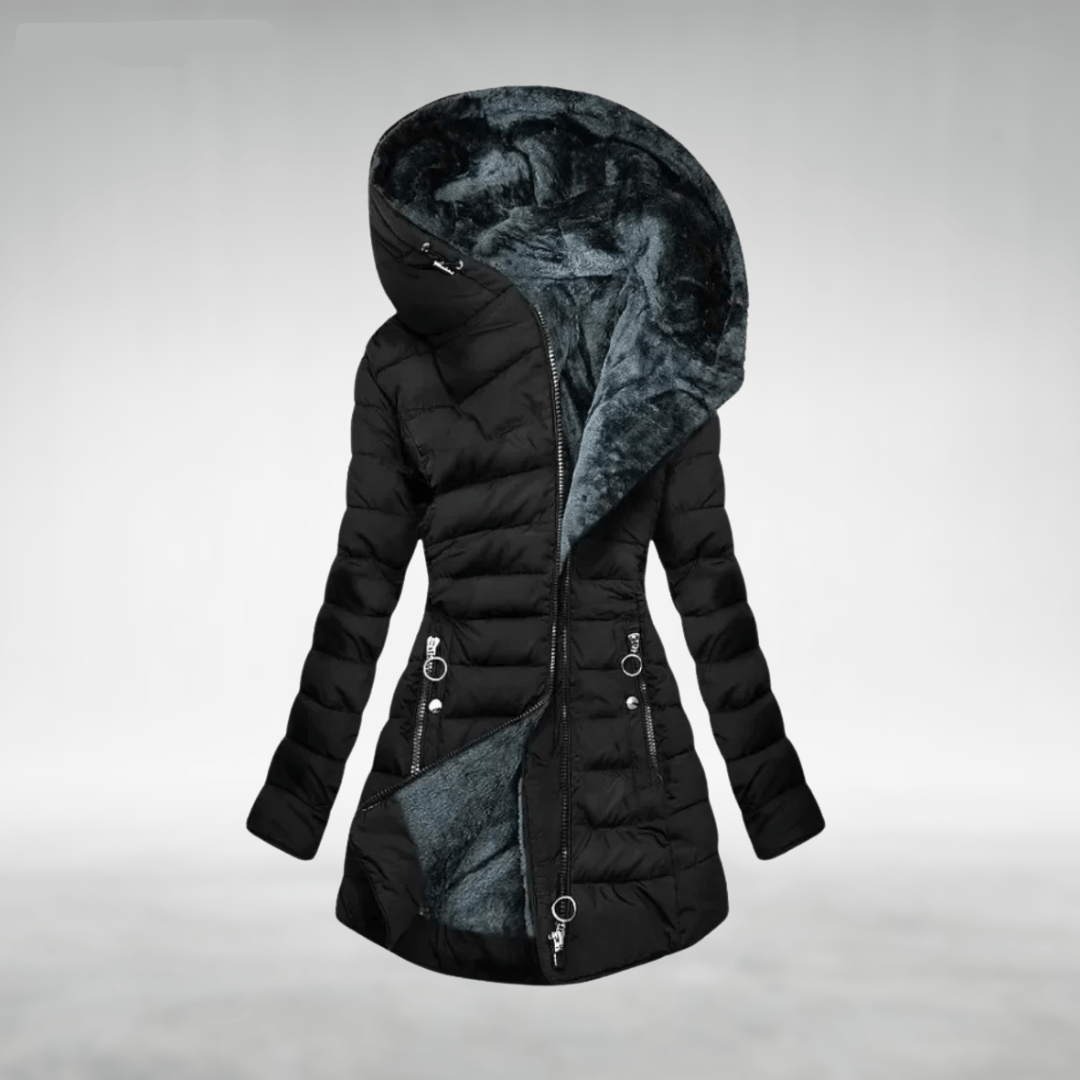 Montaracrest Gabrielle fleece-lined winter jacket with a warm, insulated exterior and cozy interior for cold weather.
