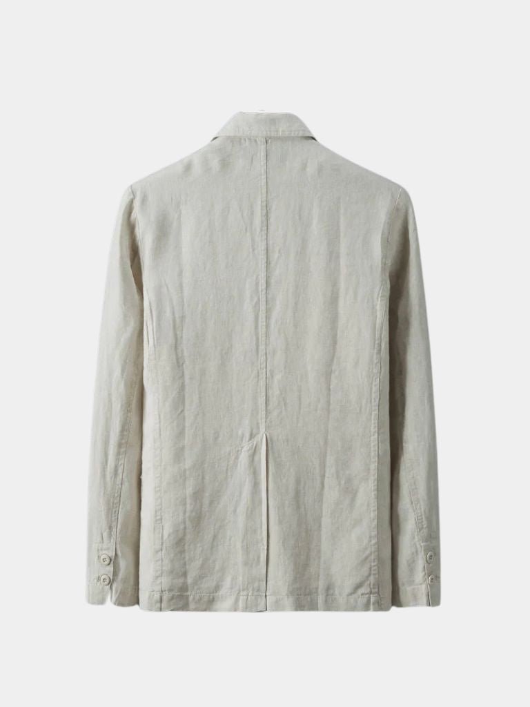 Montaracrest Gianni Summer Linen Blazer, a stylish men's jacket featuring a cross-crown detail, lightweight and perfect for warm weather.