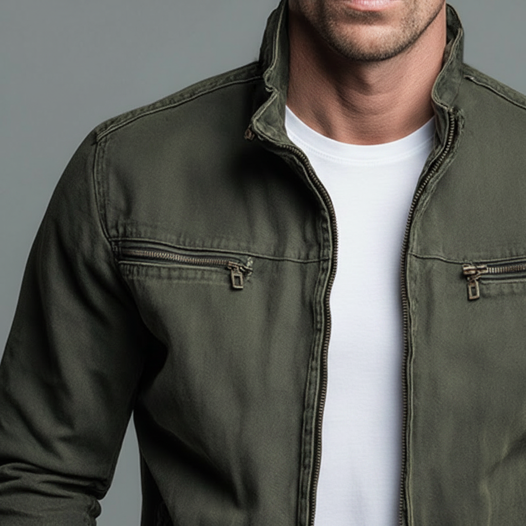 Montaracrest Denvera cotton vintage jacket with zip closure, shown in the product image.