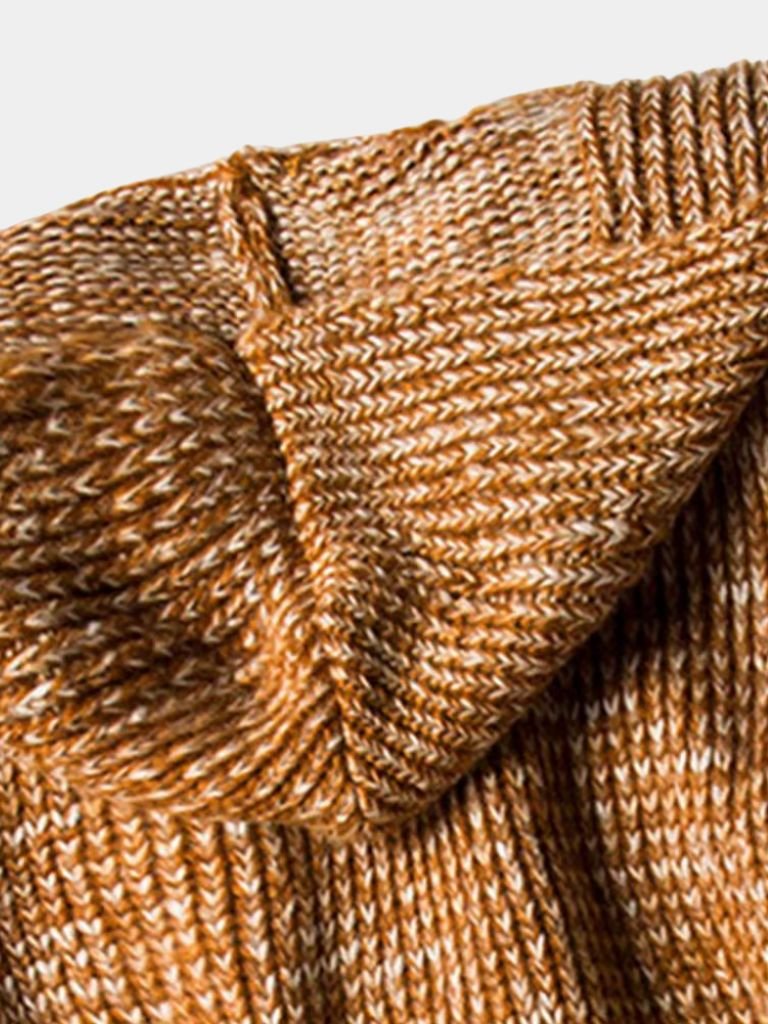 Montaracrest Himalaya knit hooded jacket shown in a close-up, featuring a cozy, textured fabric and a stylish hood design.