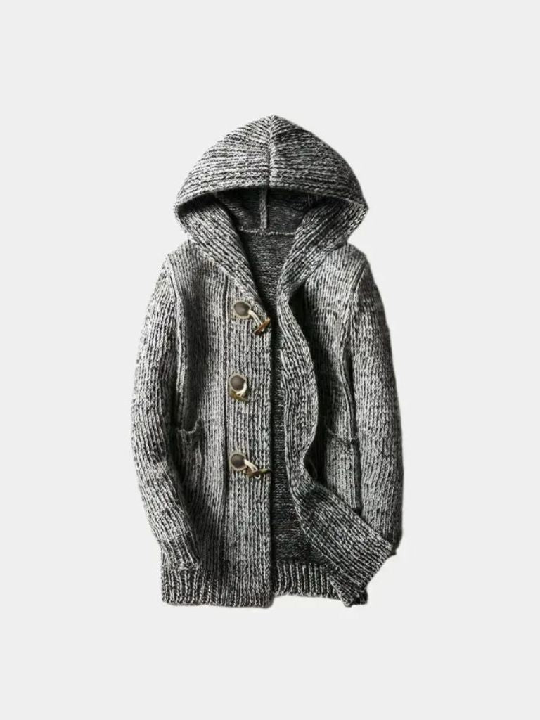 Montaracrest Himalaya knit hooded jacket featuring a cozy design and cross crown detail, ideal for casual outdoor wear.