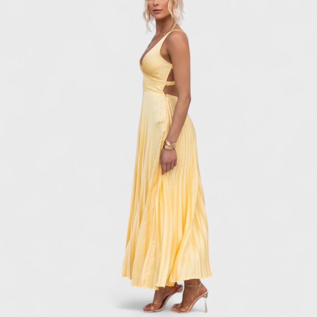 Montaracrest Aby summer ribbed artisan dress, featuring a sleeveless design and textured fabric, as seen on a model.