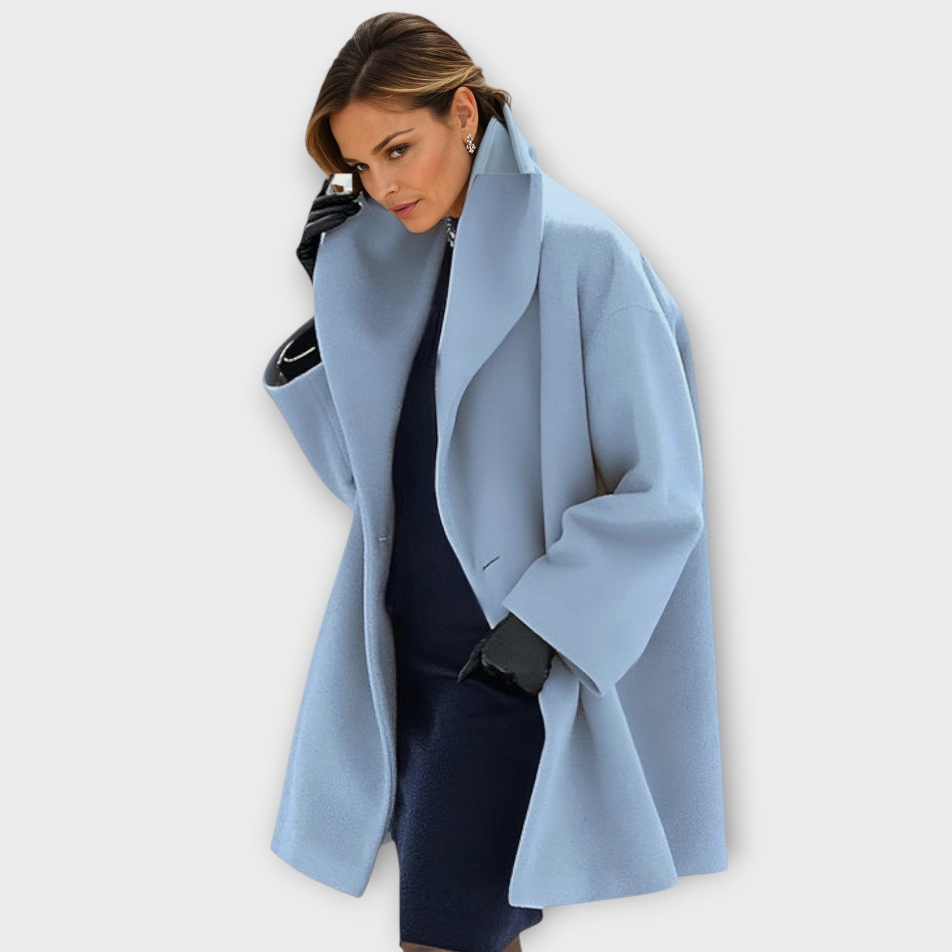 Montaracrest Benedetta™ windproof wool jacket showing a stylish, insulated wool coat with a front zipper and high collar.