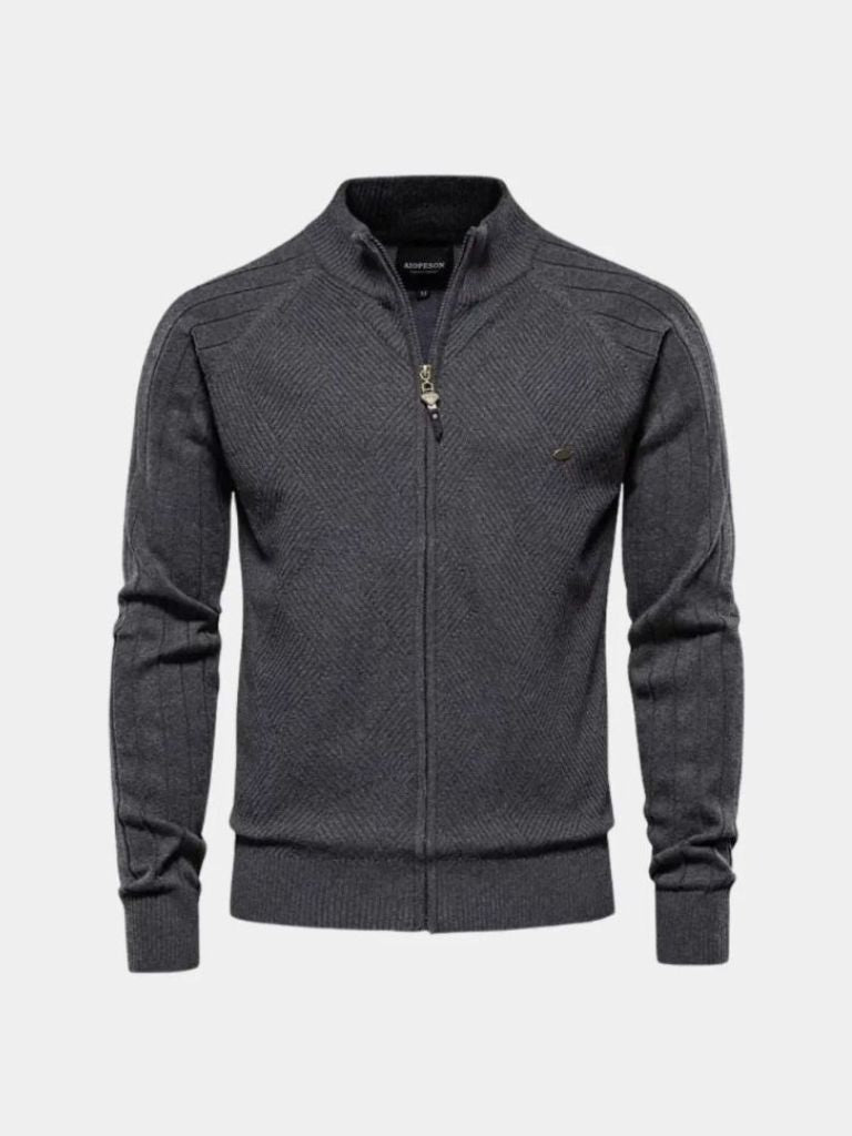 Montaracrest knit zip-up cardigan in solid jacquard maglia color, featuring a cross crown design on the front.