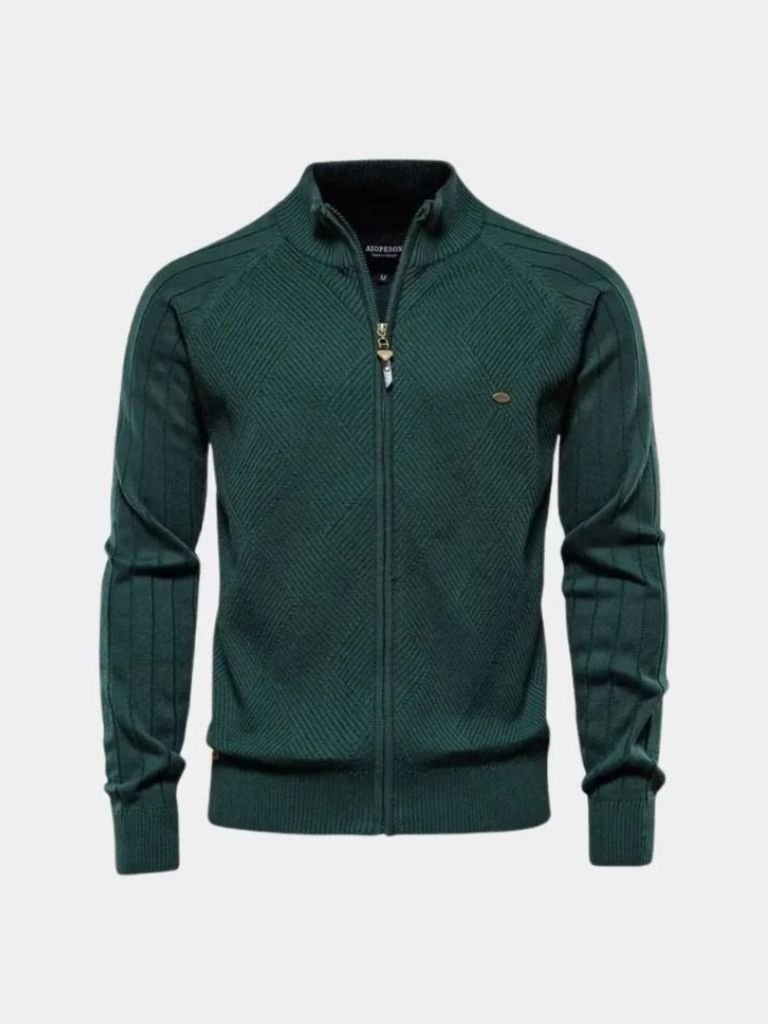 Montaracrest maglia jacquard zip-up trui in solid color, featuring a knit design and cross crown pattern.
