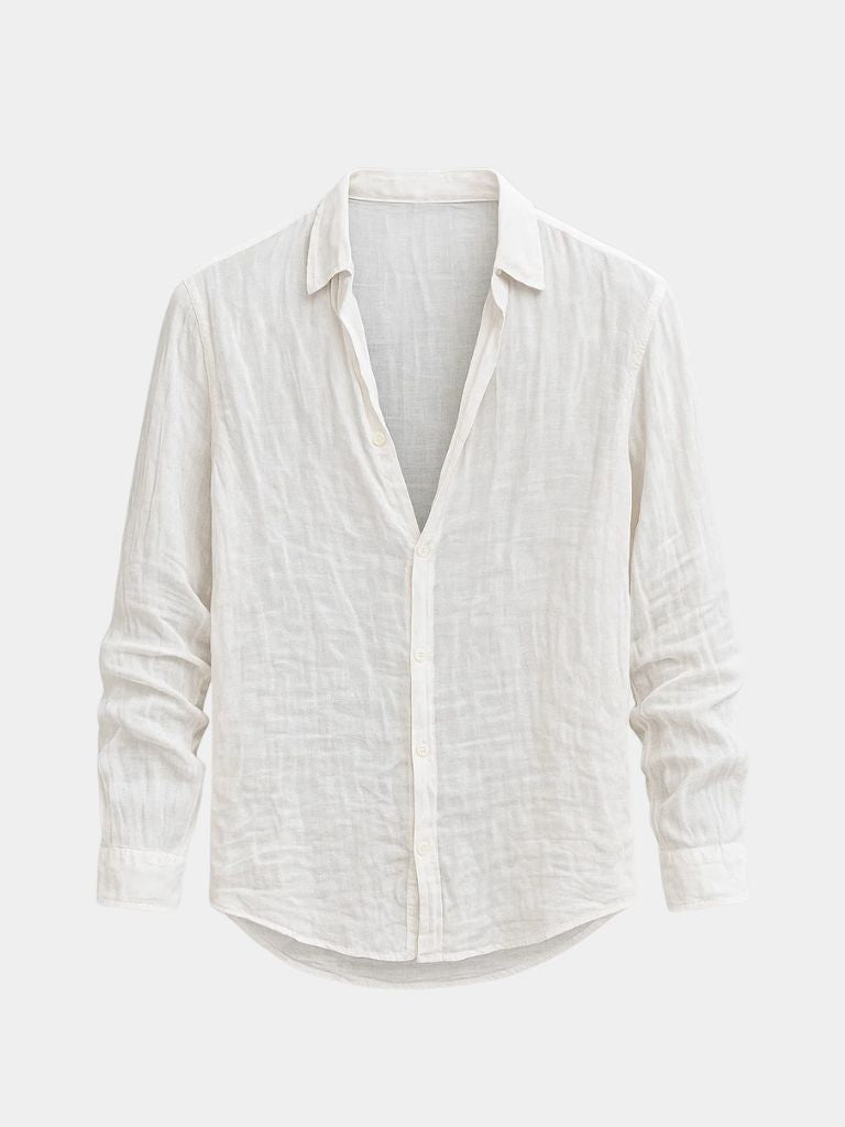 Light blue linen summer shirt from Montaracrest's Reverie collection featuring a cross crown design, casual and breathable.
