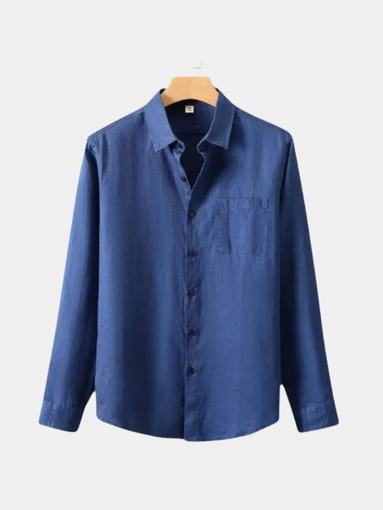 Montaracrest long-sleeve linen shirt with a relaxed fit, featuring a simple design and classic collar.