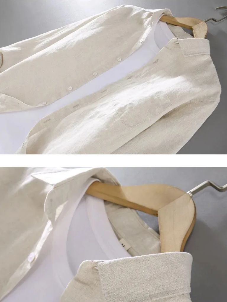 Montaracrest long-sleeve linen shirt with a classic collar and button-down front, perfect for casual or smart looks.