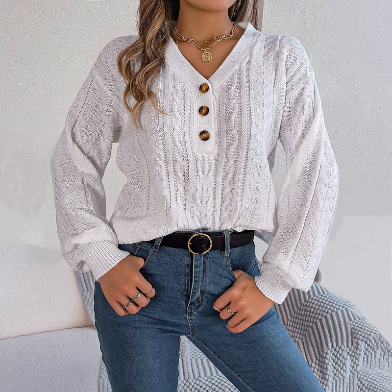Louisa casual knitted cable sweater by Montaracrest, featuring a cozy, textured design in soft, neutral tones.