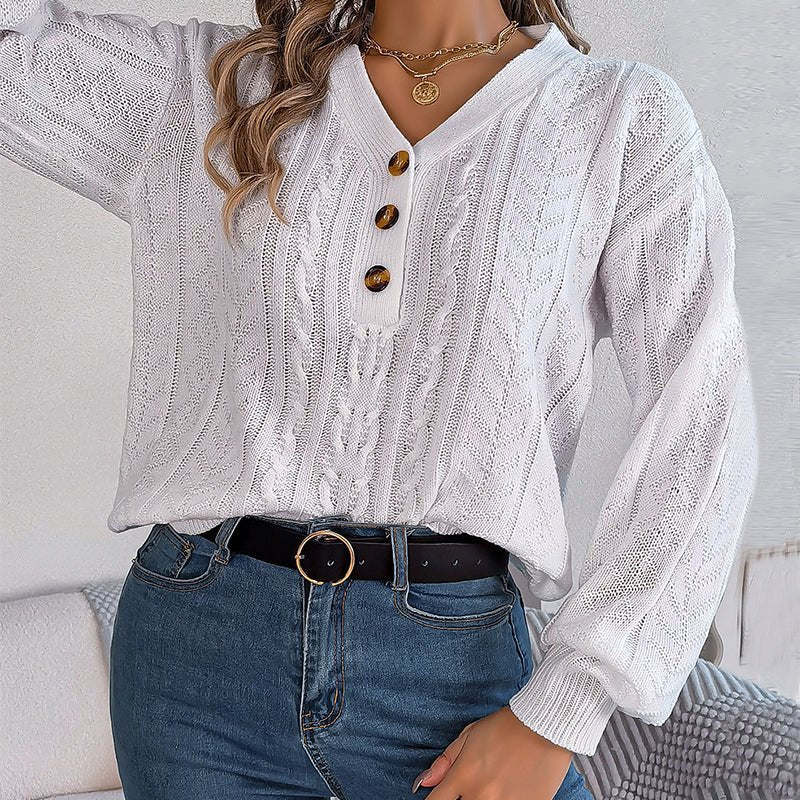 Louisa Casual knitted cable sweater by Montaracrest, soft cream color, cozy long-sleeve knitwear for casual wear.