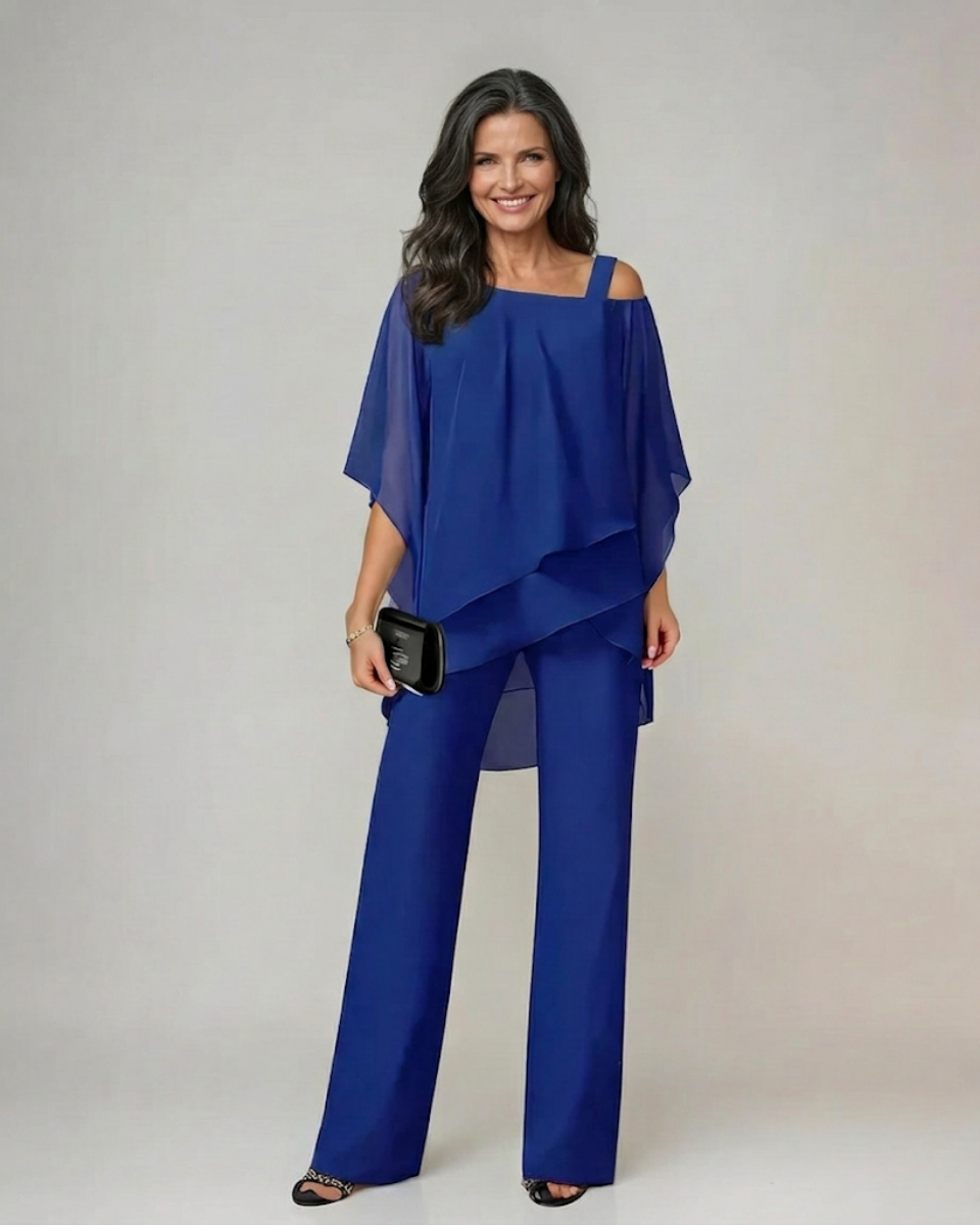Mariella two-piece fluid jumpsuit by Montaracrest featuring a stylish, modern design in vibrant fabric.