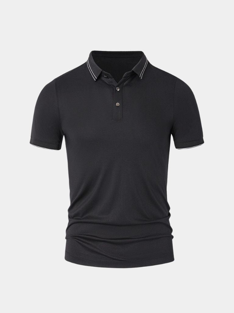 Montaracrest polo shirt with obsidian-colored trim and cross crown detail, casual and stylish men's fashion top.
