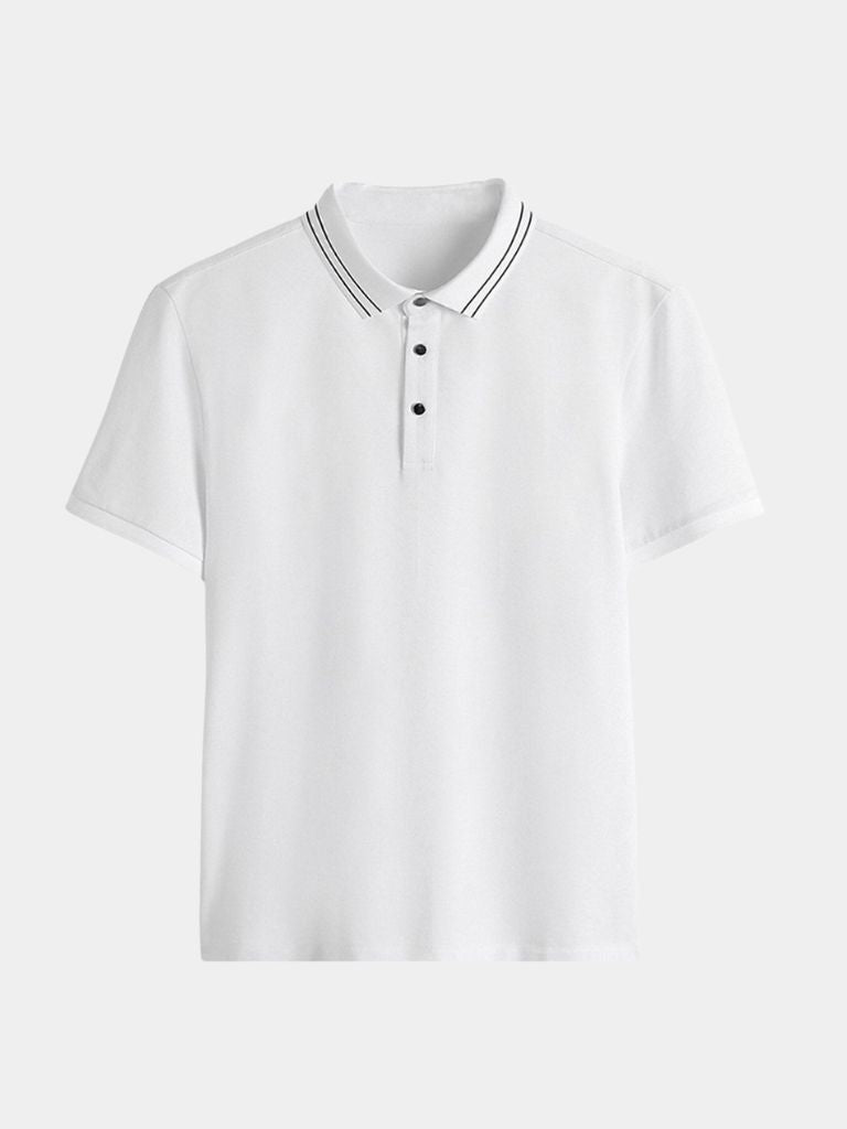 Montaracrest polo shirt with obsidian trim and cross crown detail, casual men's fashion, front view.