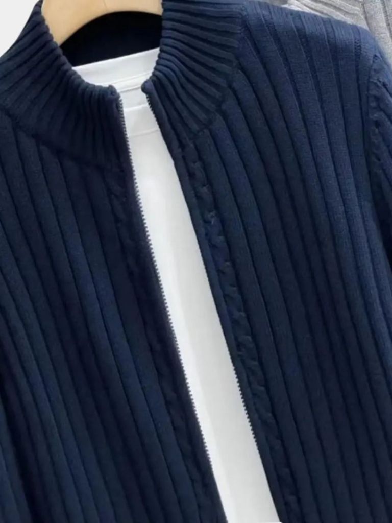 Montaracrest Regency knit jacket with a cross-crown design, soft fabric, and stylish fit—perfect for casual wear.
