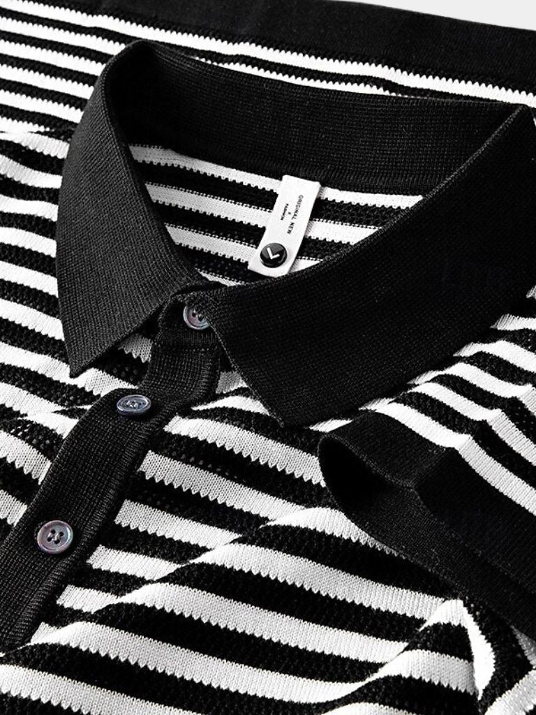 Montaracrest Polo Classica a Strisce featuring a classic striped design and a cross crown emblem on the chest.