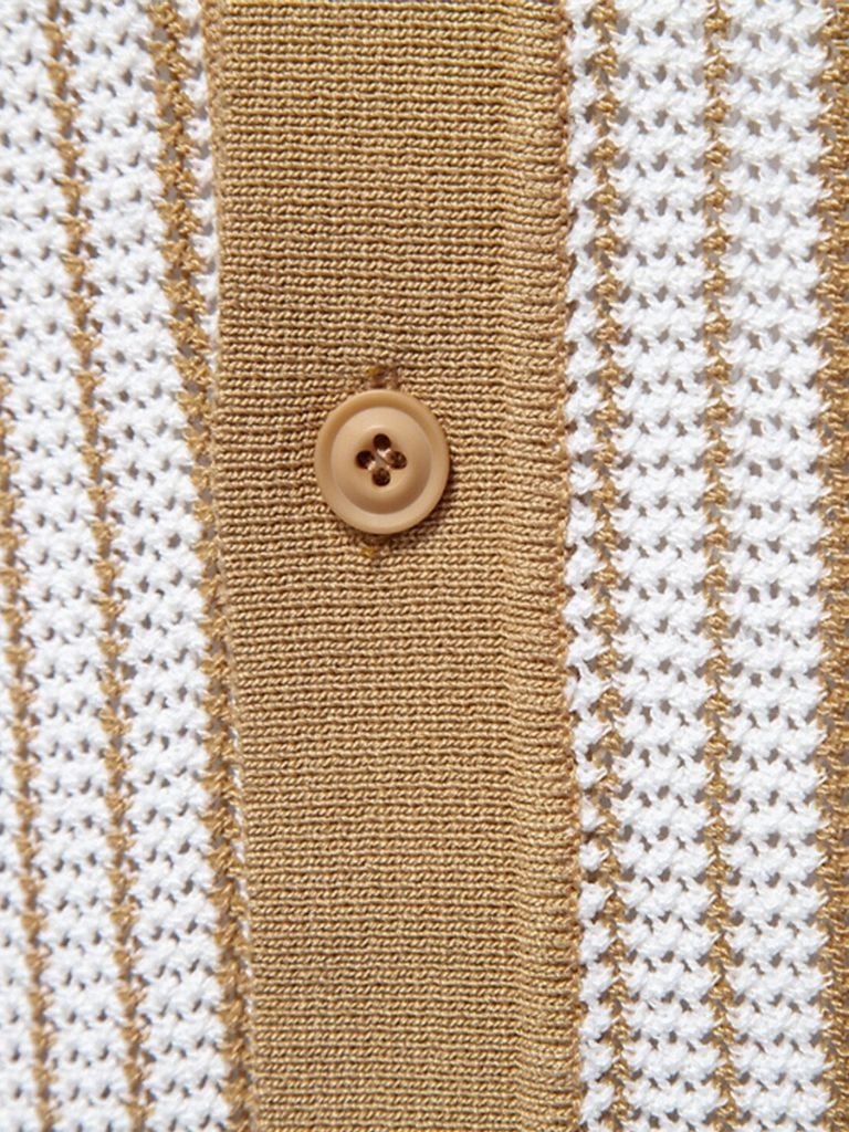 Striped knit polo shirt by Montaracrest featuring a cross crown logo, lightweight and comfortable for casual wear.